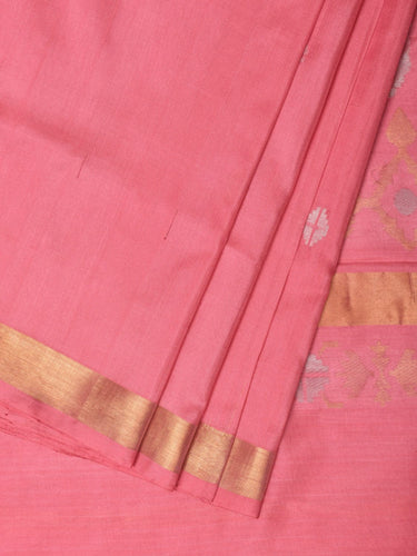 Baby Pink Uppada Silk Handloom Saree with Mango Pallu Design - Global Threads - Distacart